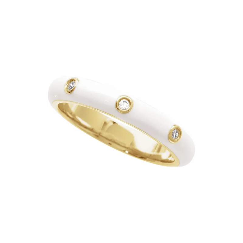 White Enamel & Diamond Ring