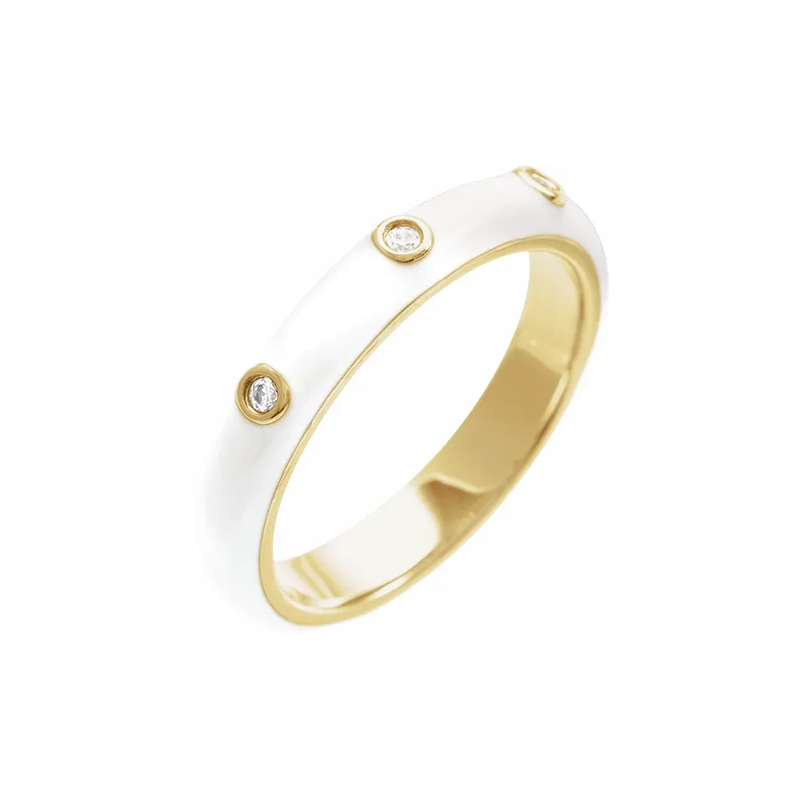 White Enamel & Diamond Ring