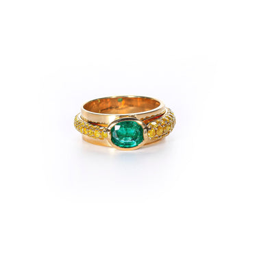 Emerald & Diamond Statement Ring in Yellow Gold