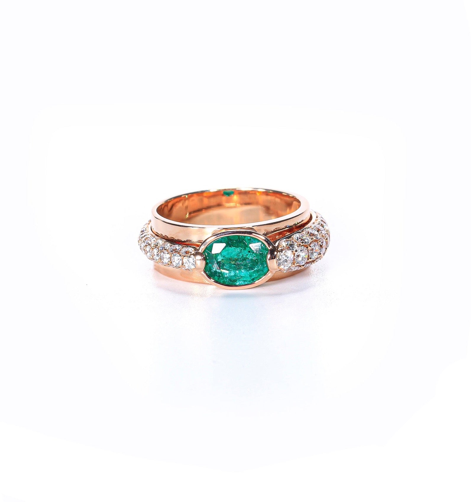 Emerald & Diamond Statement Ring in Rose Gold
