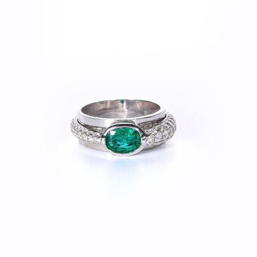 Emerald & Diamond Statement Ring in White Gold