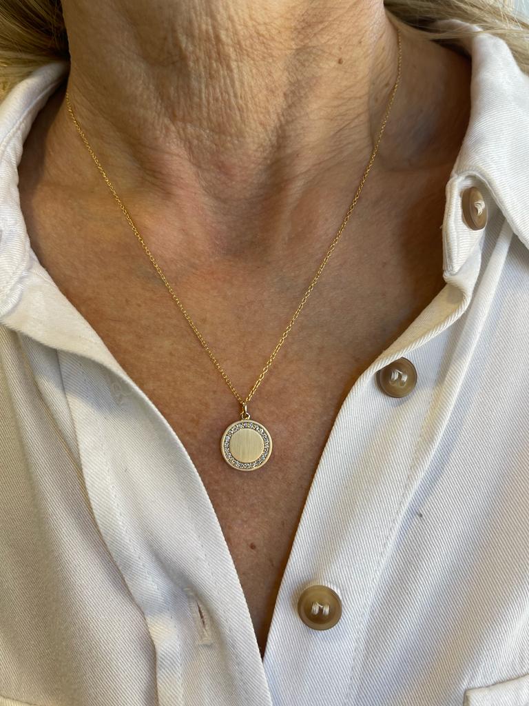 Gold & Diamond Disc Charm Necklace