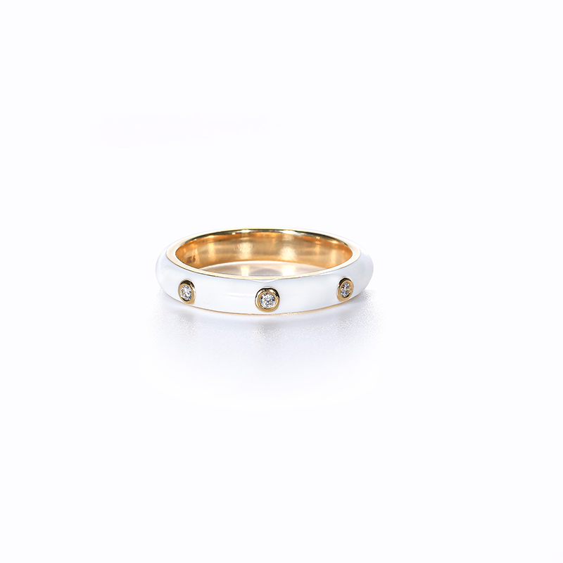 White Enamel & Diamond Ring