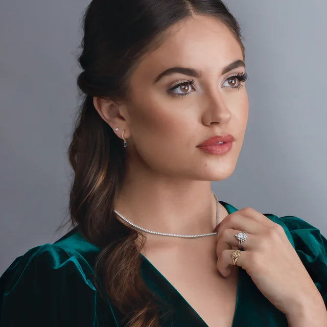 Model wearing Natural Diamond Tennis Necklace