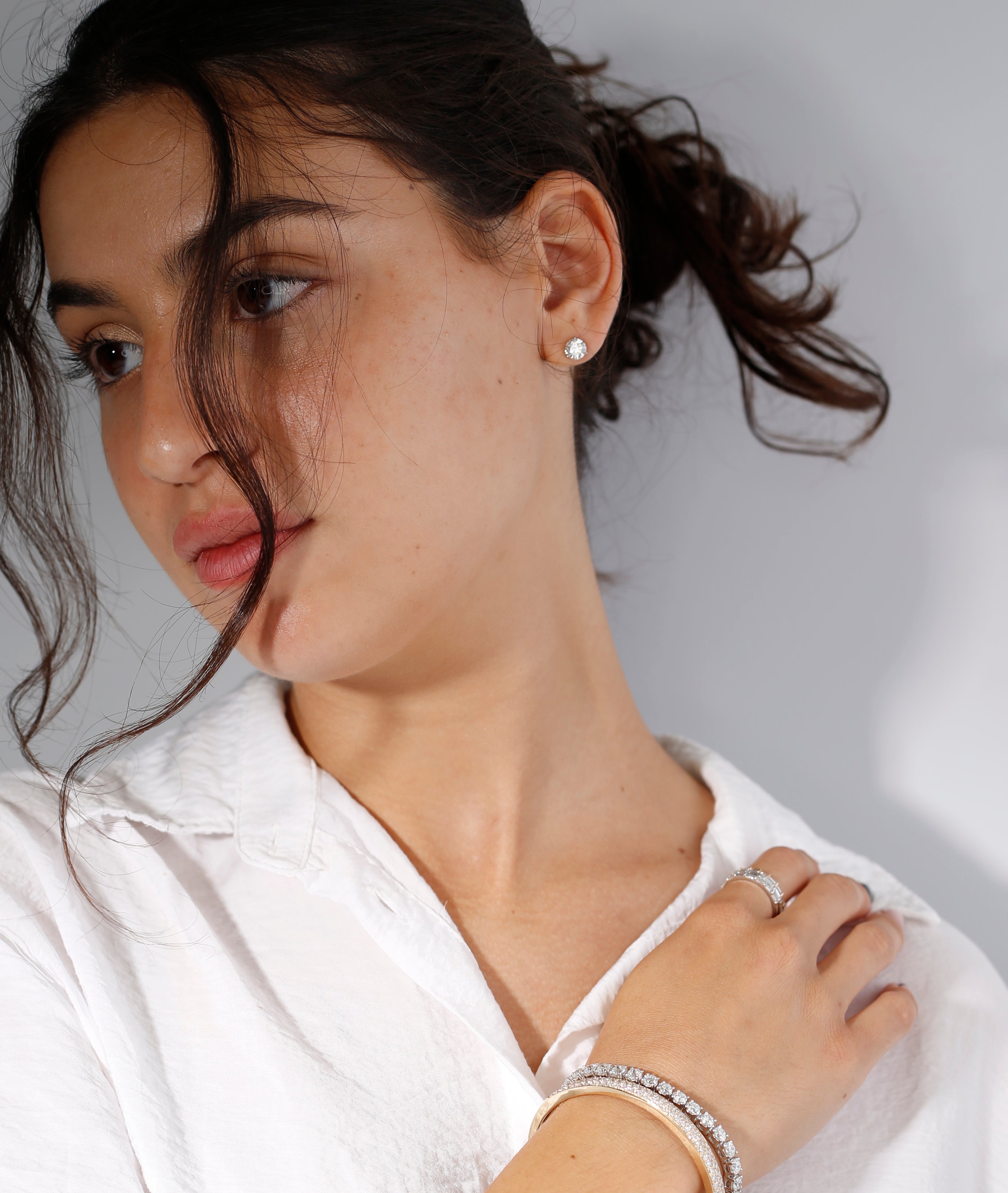 Lumije Signature Diamond Studs in Martini Setting (J Color, I1 Clarity) in White Gold