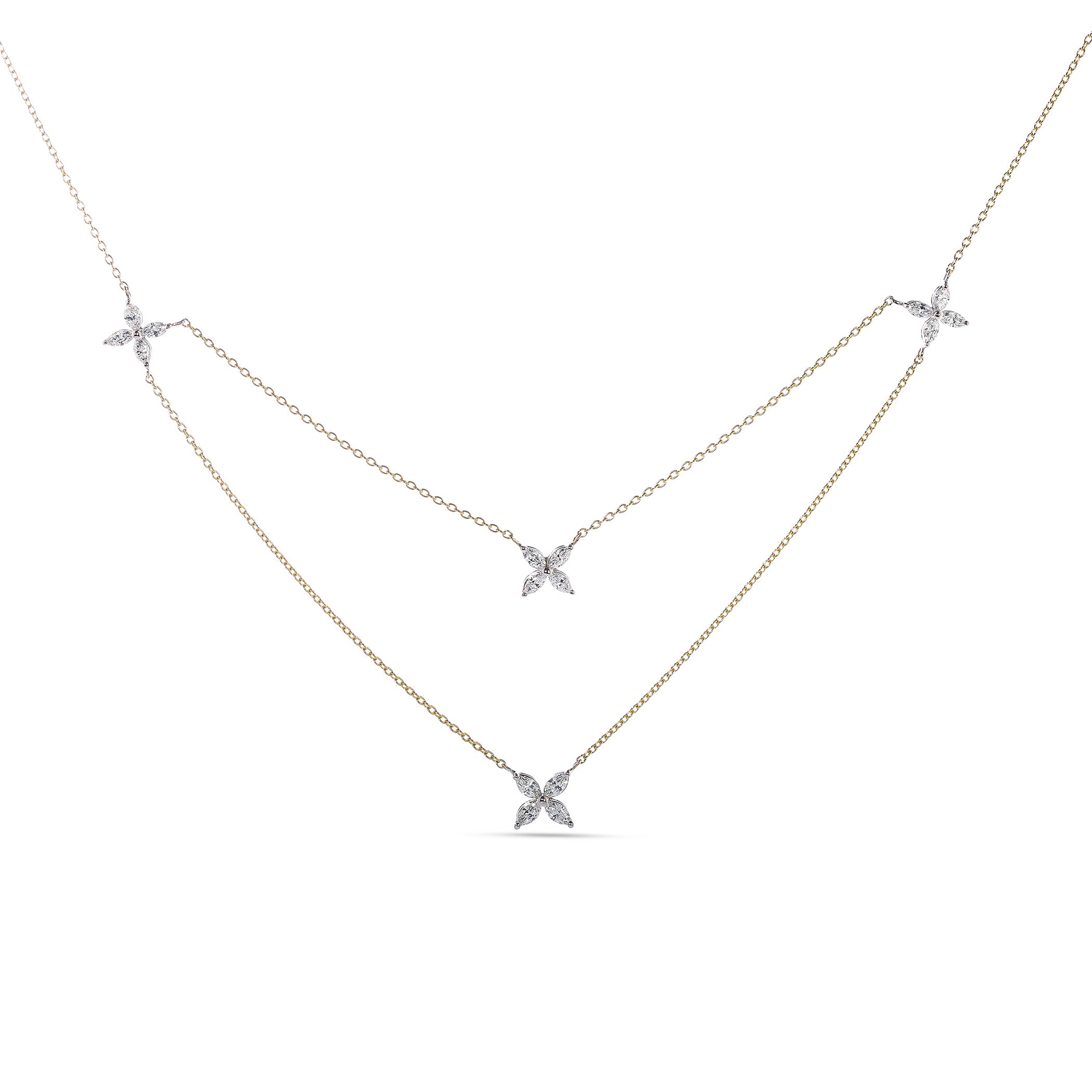 Double Diamond Flower Necklace