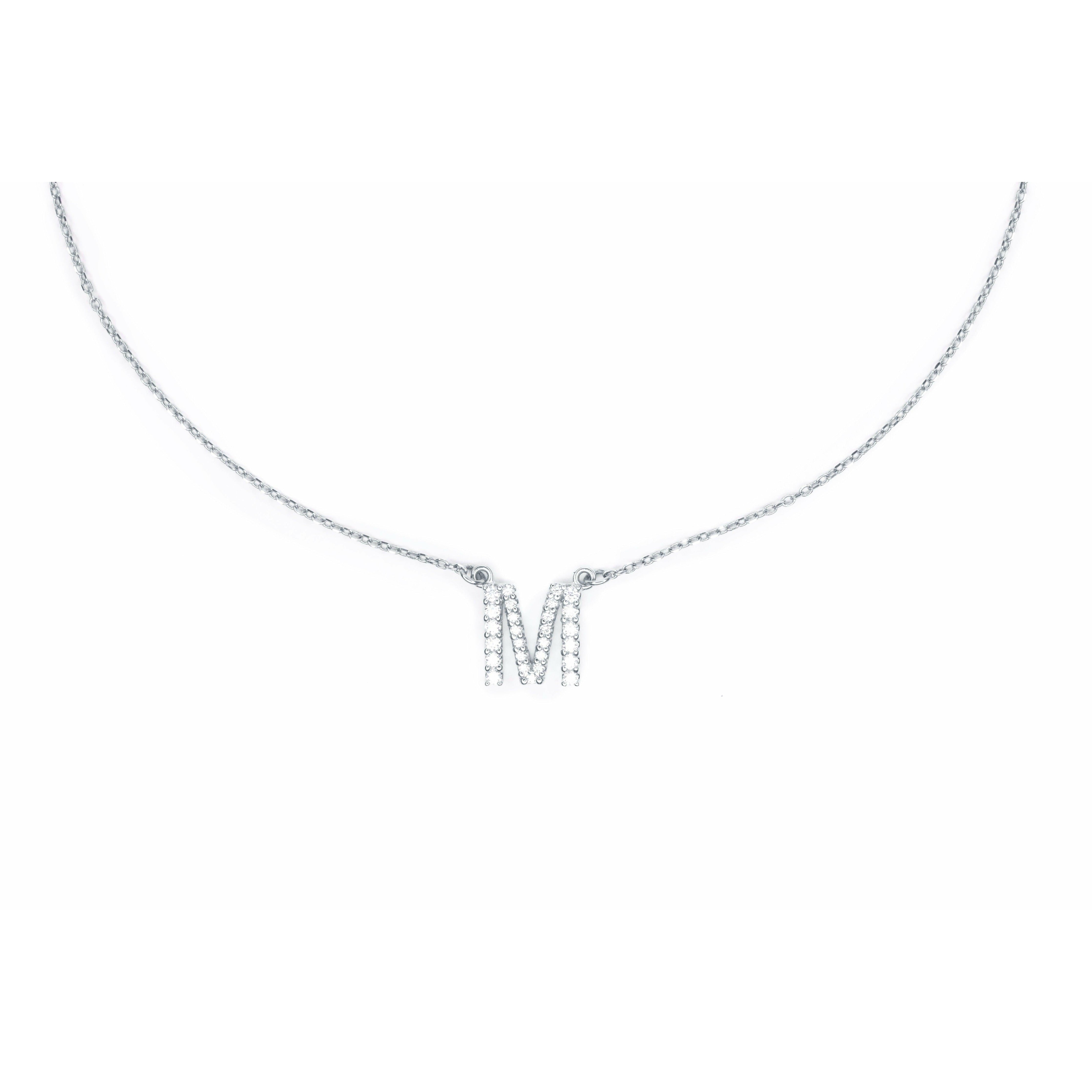 Diamond Initial Pendant Necklace in White Gold - Lumije New York