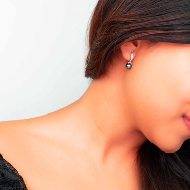 Hanging Diamond Accented Pearl Earrings - Lumije New York