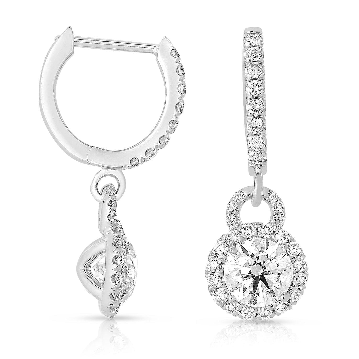 Hanging Solitaire Halo Diamond Earrings - Lumije New York