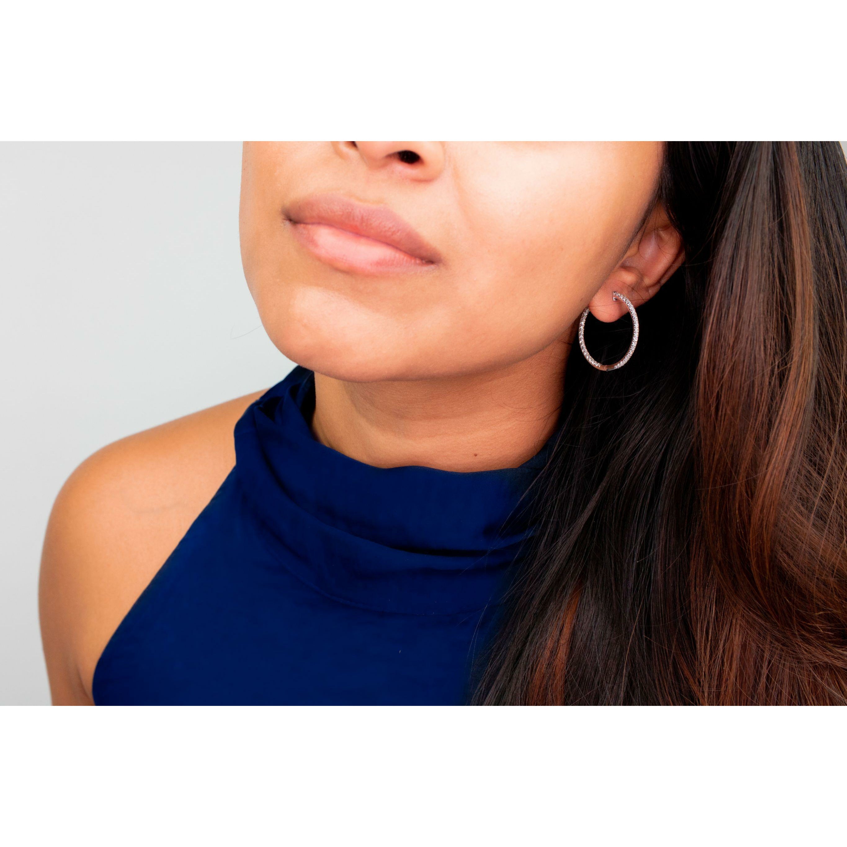 Medium Diameter Inside-Out Diamond Hoop Earrings - Lumije New York