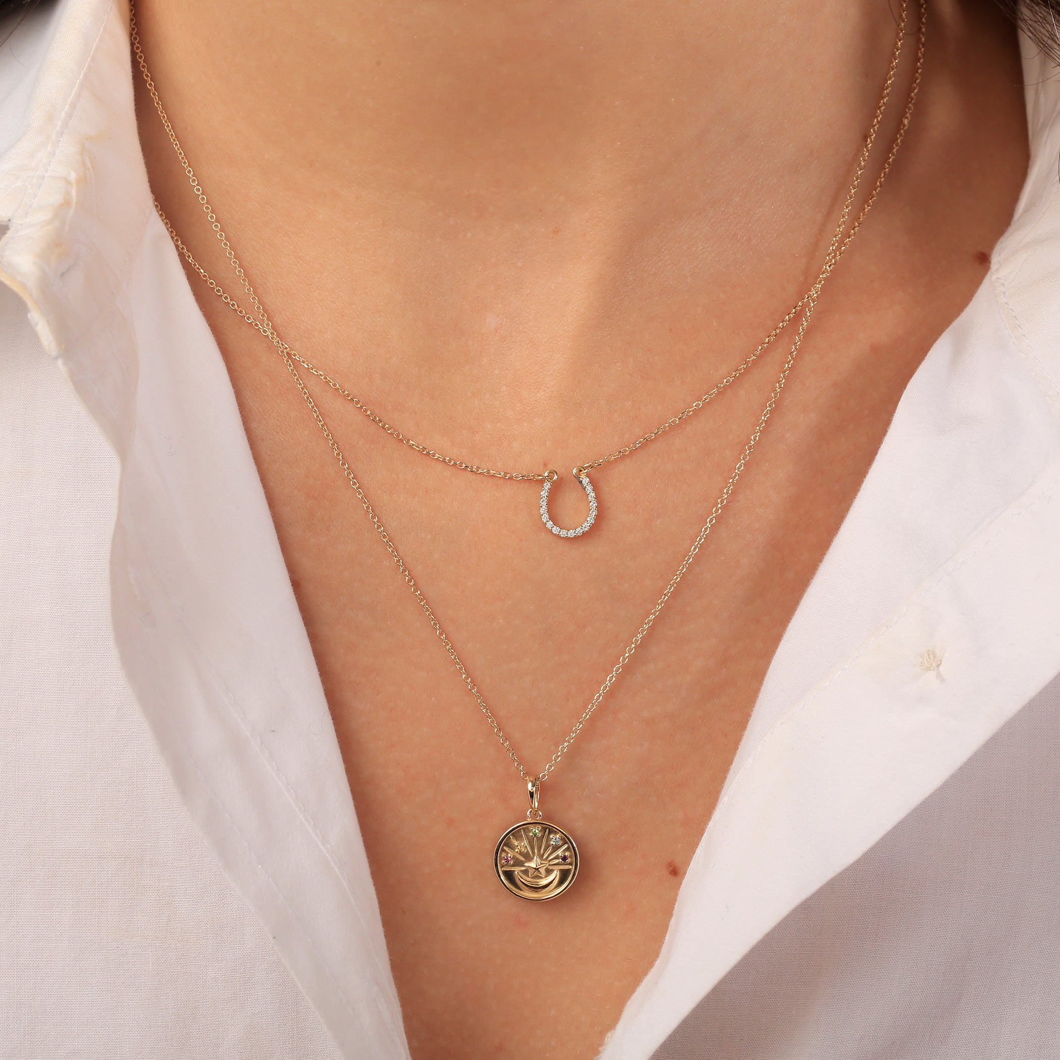 Starry-Eyed Multi-Gemstone Celestial Coin Necklace
