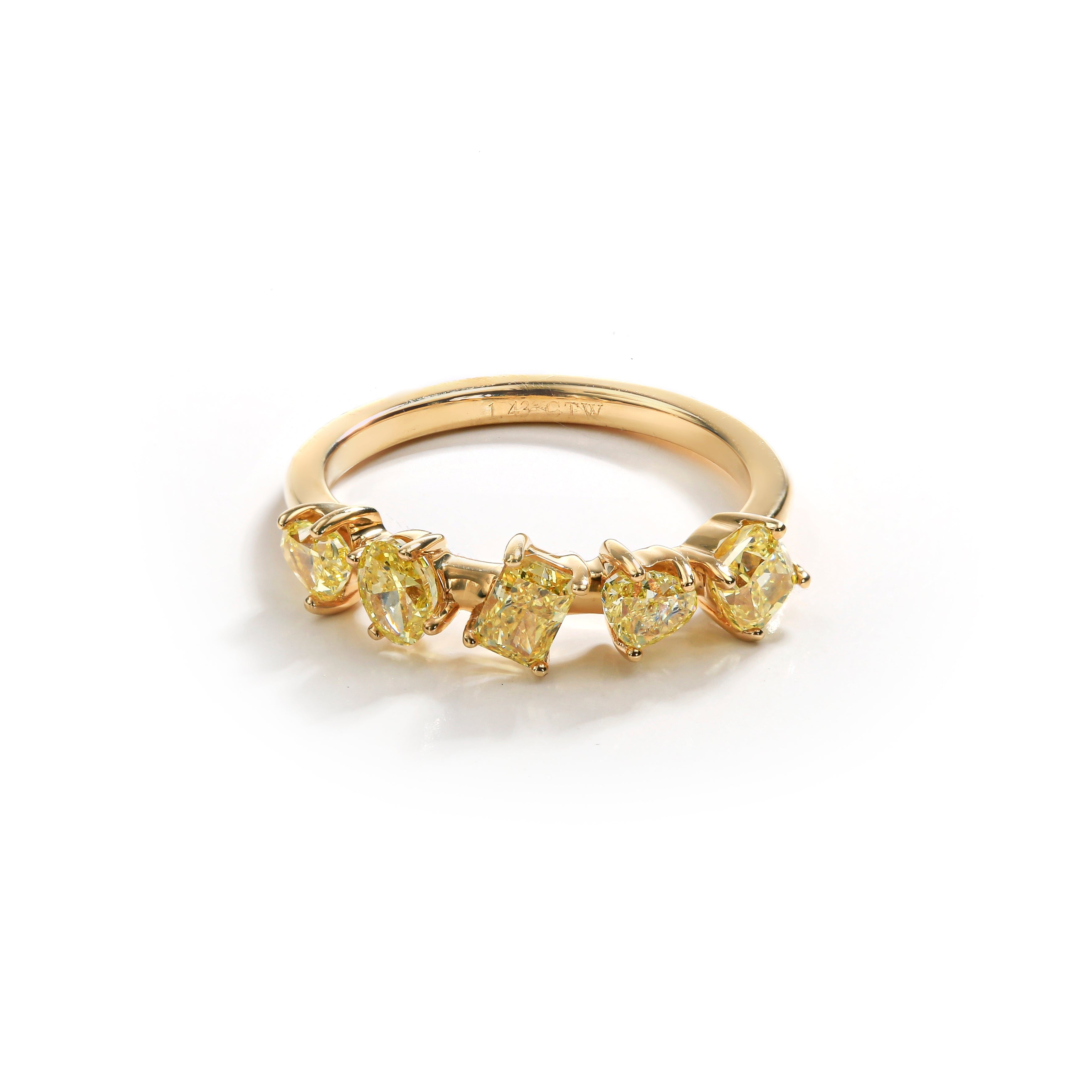 Enviable 1.43 CTW 5-Stone Mixed Fancy Yellow Band