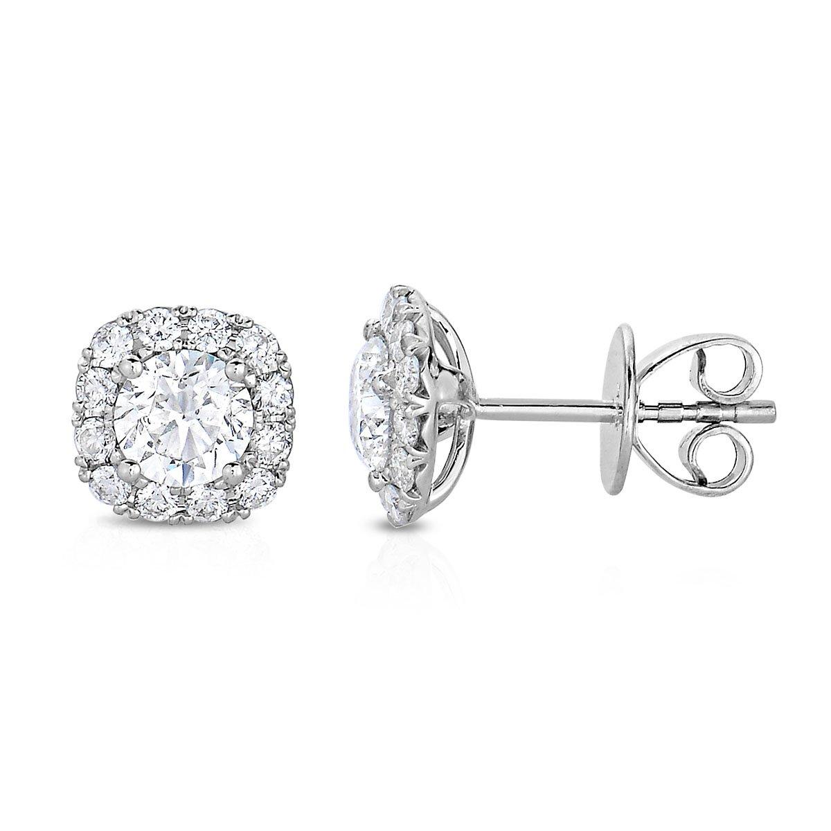 Round Solitaire with Square Halo Diamond Studs - Lumije New York