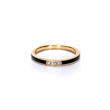 Black Enamel, Gold & Diamond Ring