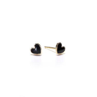 Gold and Black Enamel Heart Earrings