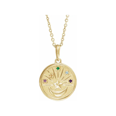 Starry-Eyed Multi-Gemstone Celestial Coin Necklace
