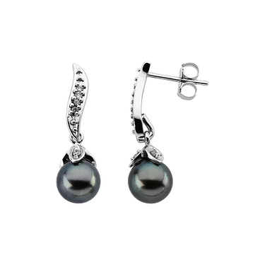 Hanging Diamond Accented Pearl Earrings