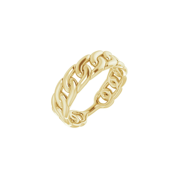 Modern 14K Yellow Gold Cuban Chain Link Ring 6mm Width