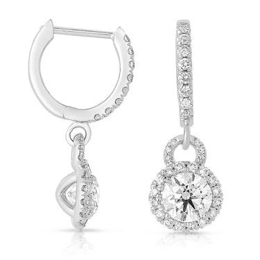 Hanging Solitaire Halo Diamond Earrings - Lumije New York