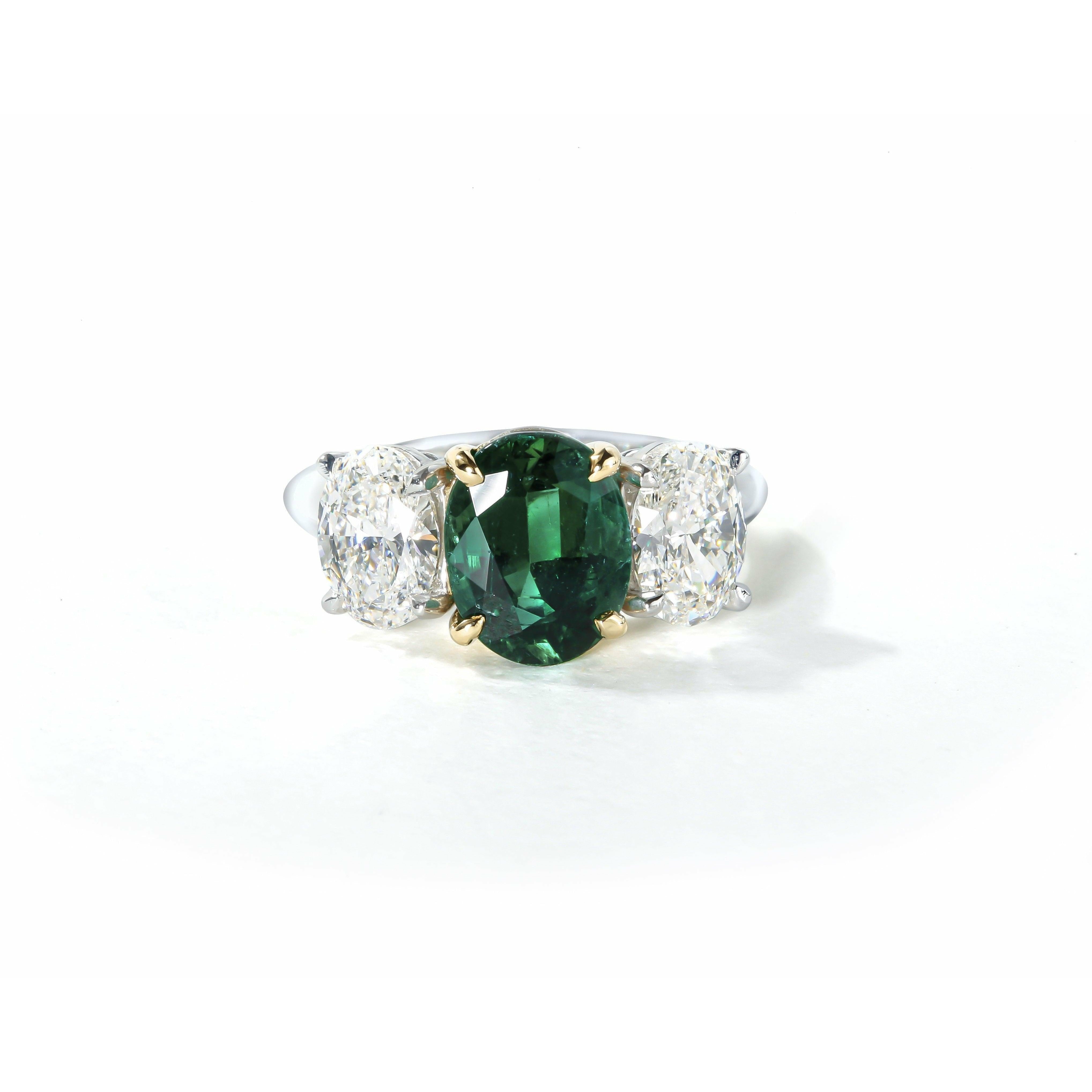 One-of-a-Kind 4.23 CTW Emerald and Diamond Oval Ring - Lumije New York
