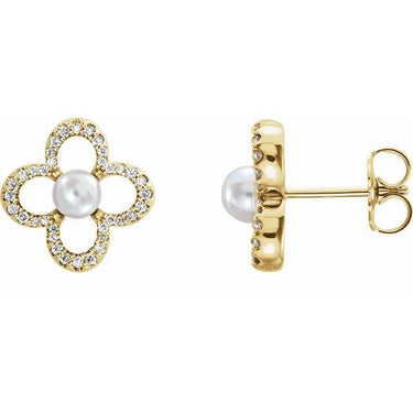 Pearl & Diamond Cloverleaf Earrings - Lumije New York