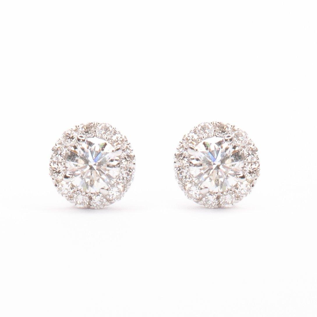 Jewelry at Work 0.68 TCW Round Solitaire with Round Halo Diamond Studs