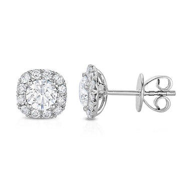 Round Solitaire with Square Halo Diamond Studs - Lumije New York