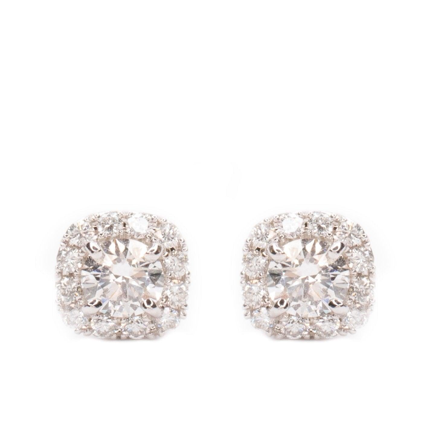 Round Solitaire with Square Halo Diamond Studs - Lumije New York
