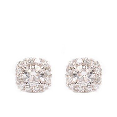 Round Solitaire with Square Halo Diamond Studs - Lumije New York