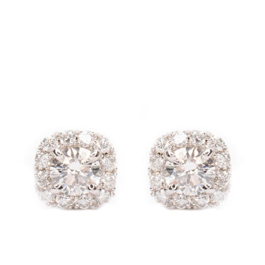 Round Solitaire with Square Halo Diamond Studs - Lumije New York