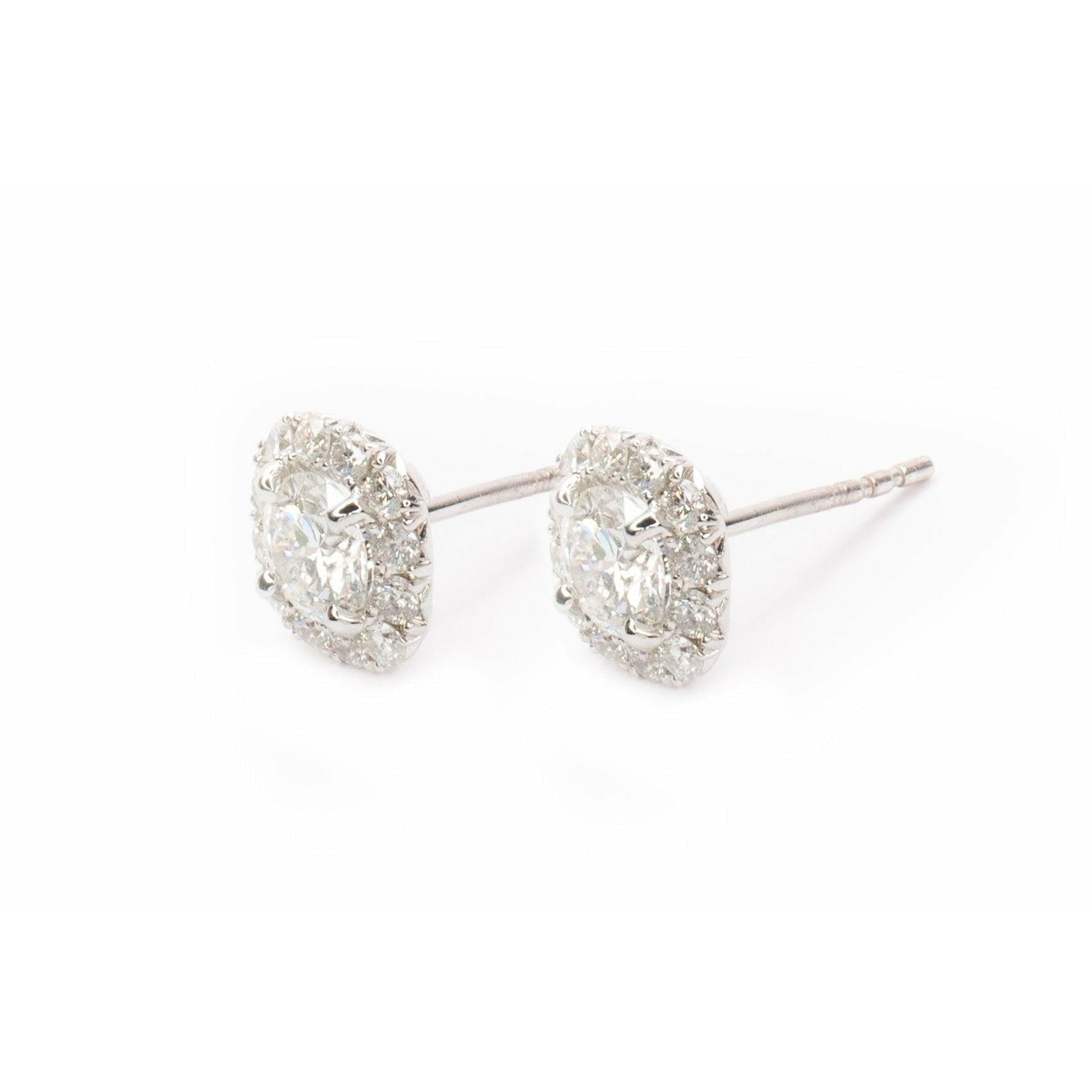 Round Solitaire with Square Halo Diamond Studs - Lumije New York