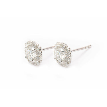 Round Solitaire with Square Halo Diamond Studs - Lumije New York