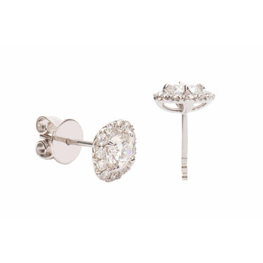 Round Solitaire with Square Halo Diamond Studs - Lumije New York